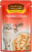 ДЕРЕВЕНСКИЕ ЛАКОМСТВА Домашние обеды пауч для взрослых кошек Курица с уткой в нежном желе/ 70 гр